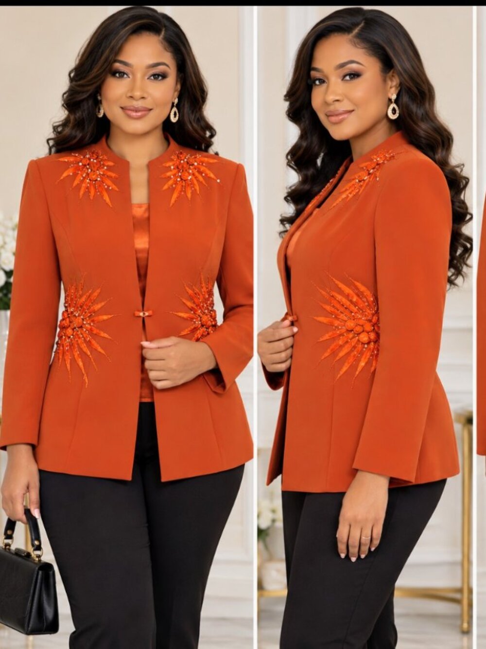 Vintage 90s Chancelle Formal Blazer  Burnt Orange Embroidery Beaded Size 20